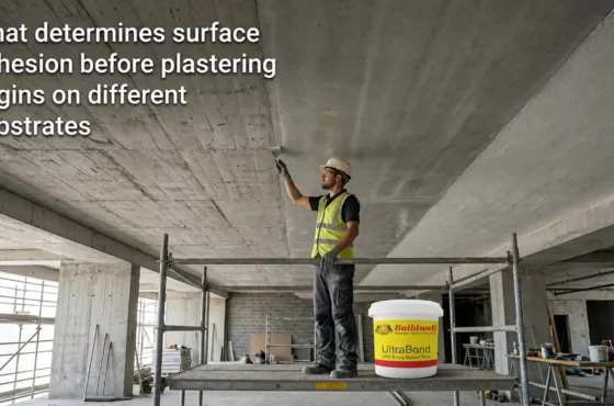 What determines surface adhesion before plastering begins on different substrates