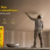 Gypsum Plaster application on interior ceiling for smooth finishing, surface readiness, and improved plaster flow during construction work