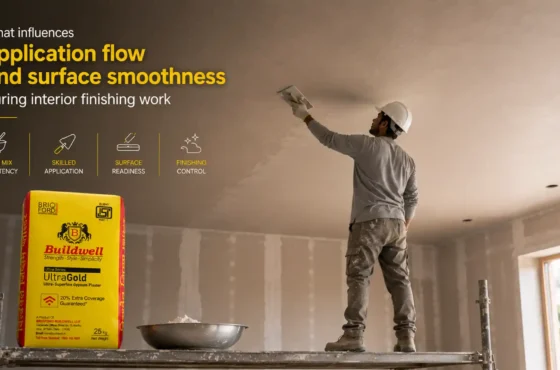 What influences application flow and surface smoothness during interior finishing work