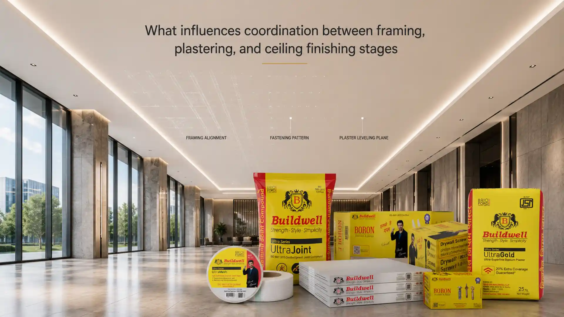 Ceiling and Gypsum Plaster Products in India designed for coordinated framing, plastering, and ceiling finishing with reliable interior performance