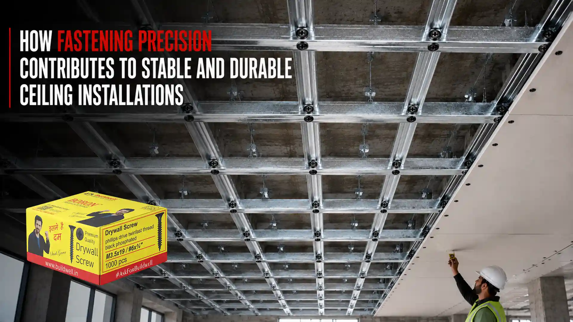 High-performance Drywall Screw used for gypsum board and false ceiling installations, ensuring precise fastening, secure fixing, and long-lasting structural stability.