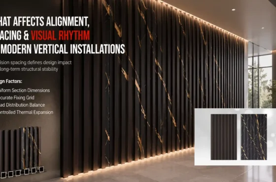 What affects alignment, spacing, and visual rhythm in modern vertical installations
