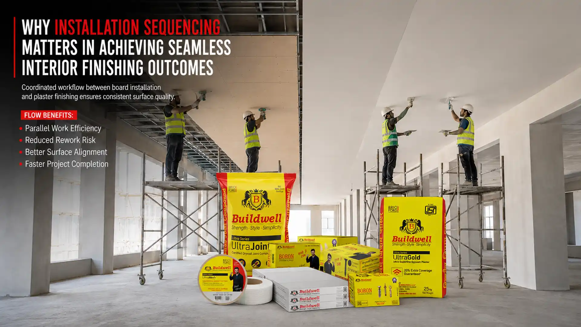 Ceiling and Gypsum Plaster Products used for professional ceiling installation and interior finishing, delivering smooth surfaces, strong joint treatment, and high-quality construction results
