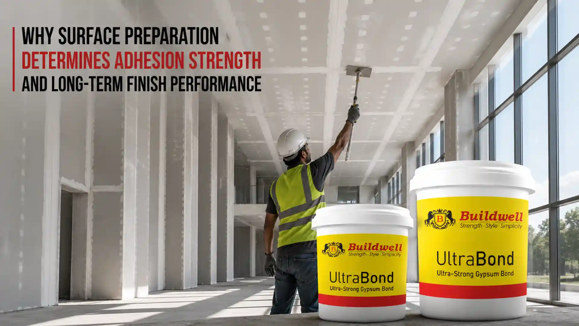 Worker preparing a gypsum board surface using Gypsum Bond to improve adhesion strength and ensure a smooth, durable finish before painting