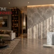 Premium Marble Sheets installed on an interior feature wall, creating a luxurious finish with natural stone aesthetics and easy maintenance.