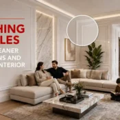 Modern living room showcasing premium PVC Wall Moulding that creates clean wall transitions, decorative detailing, and a refined architectural finish for contemporary interiors.