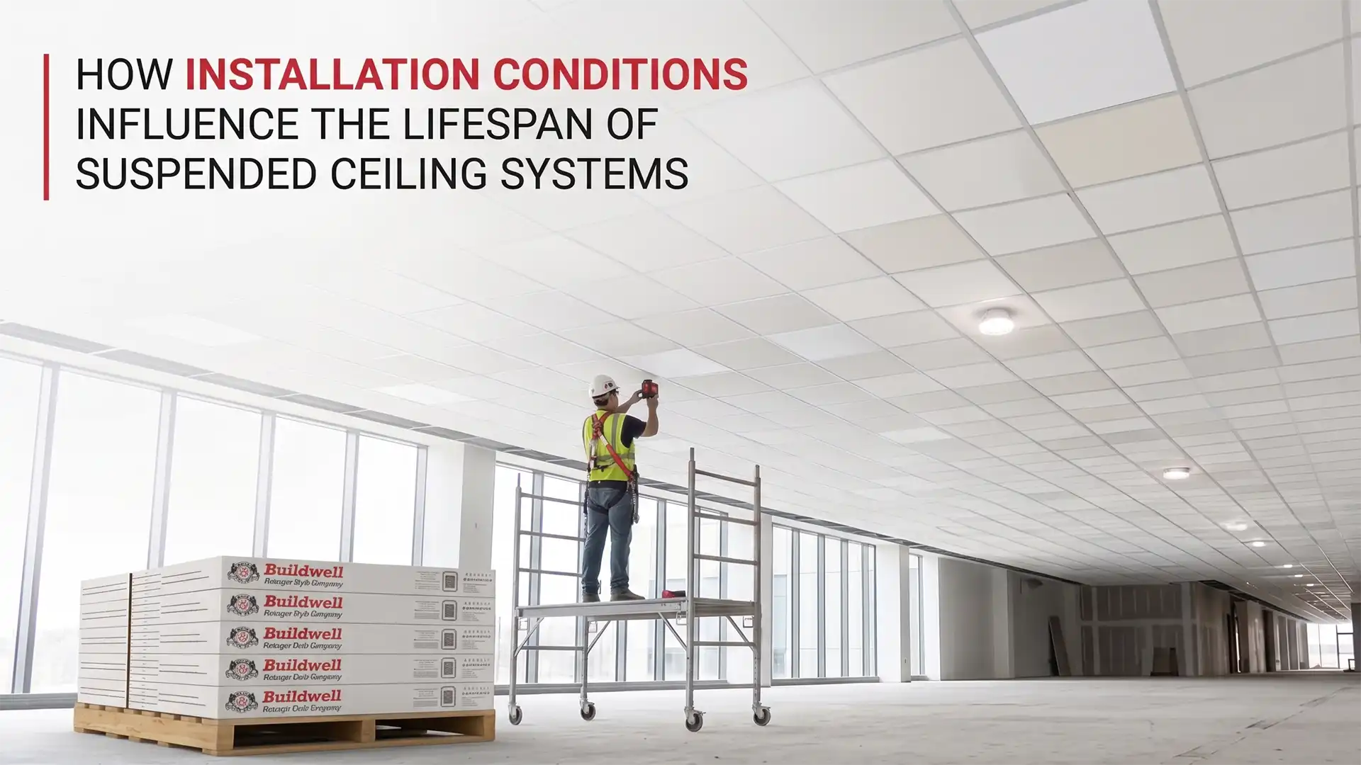 Professional installation of premium Ceiling Tiles in a commercial building for a durable, clean, and long-lasting suspended ceiling system.