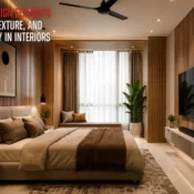 Modern bedroom featuring stylish WPC Louver wall panels that add depth, texture, and visual continuity to the interior.