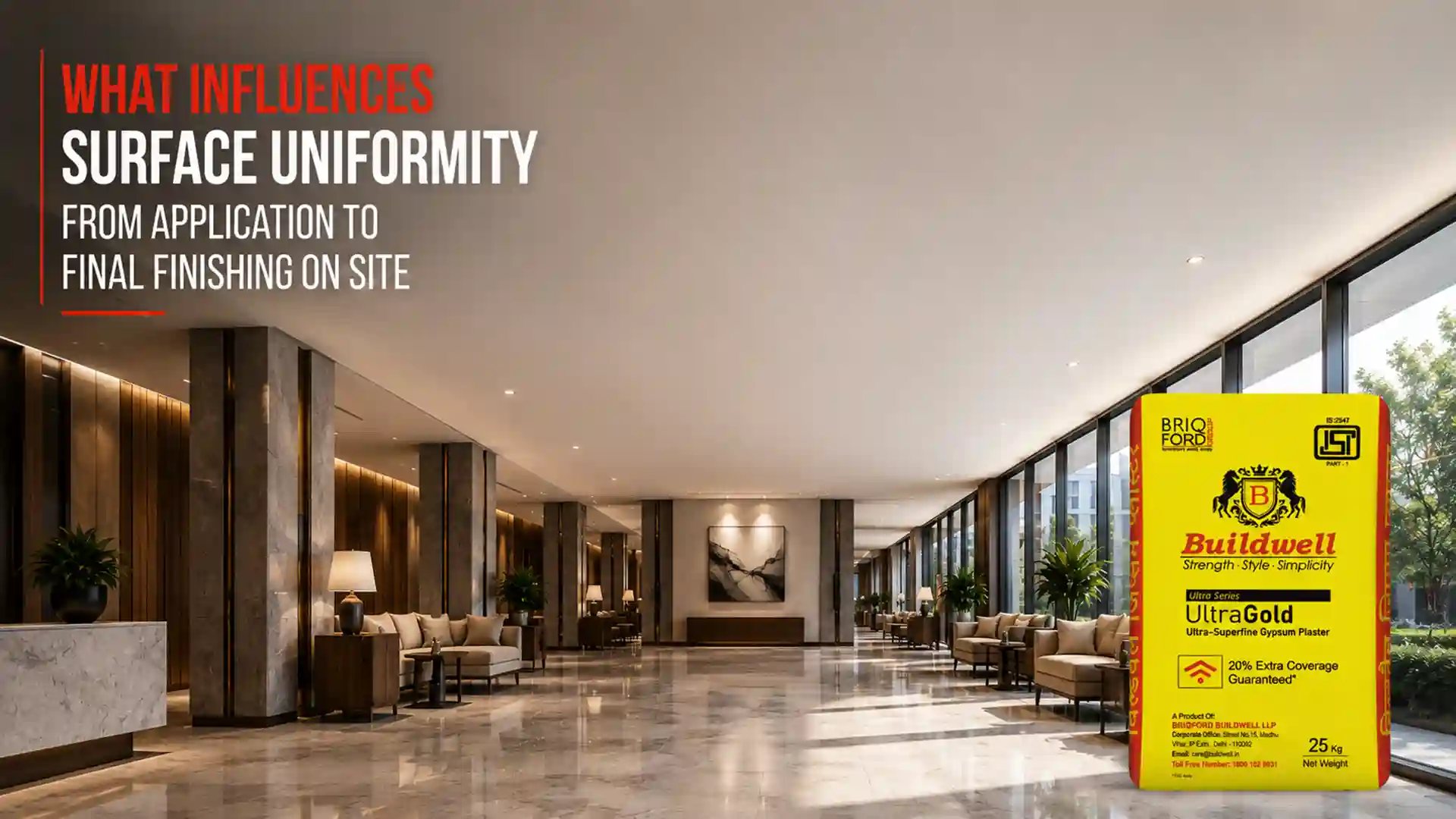 Premium Gypsum Plaster applied to create a smooth, uniform surface with excellent finish quality in a modern commercial interior.