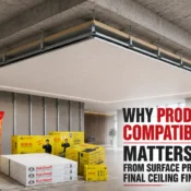 Buildwell ceiling system with gypsum boards, joint compound, screws, and accessories representing Ceiling and Gypsum Plaster Products in India.