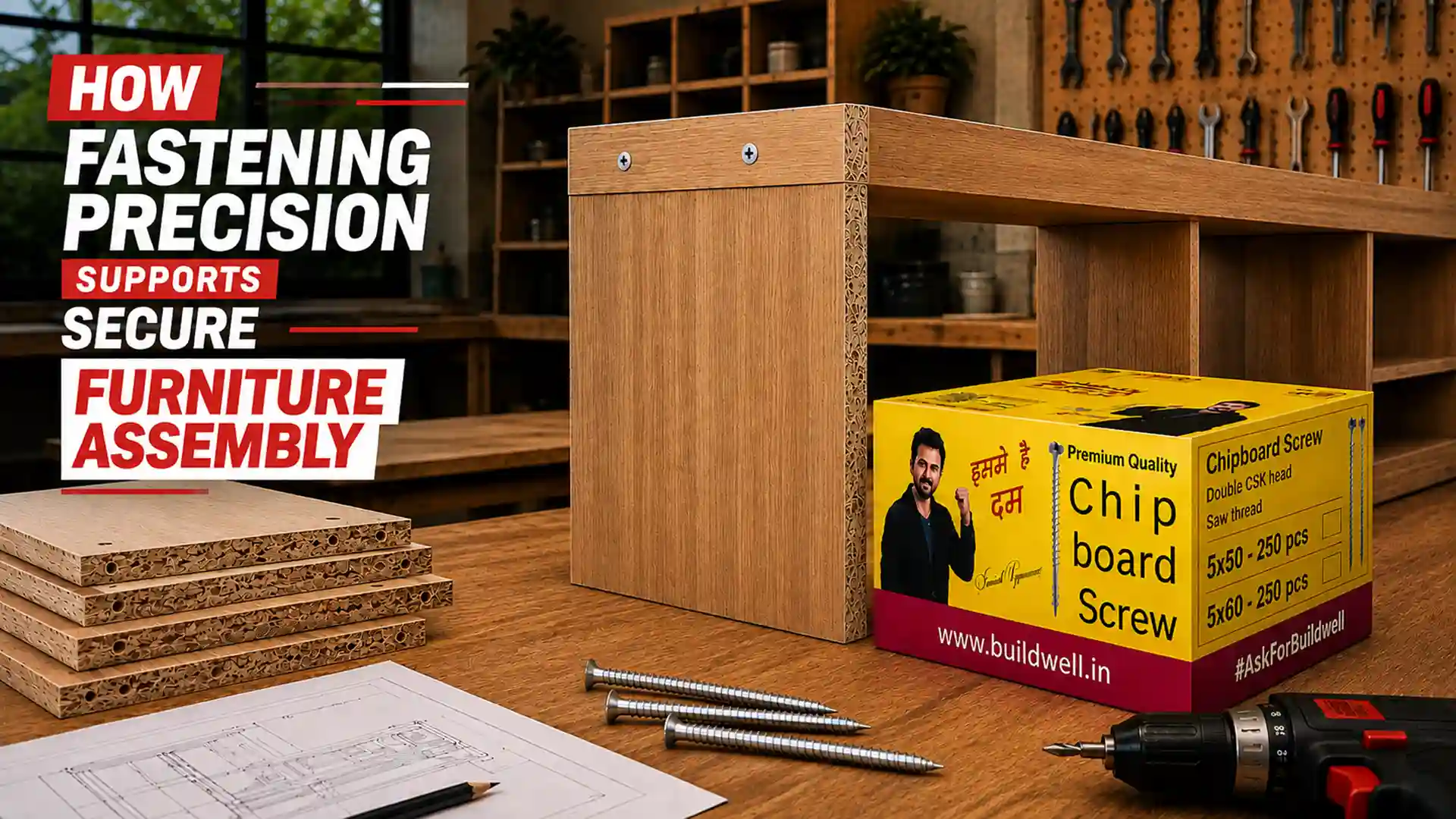 Chipboard Screw used for precise and secure fastening of chipboard panels during furniture assembly