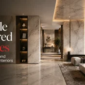 Marble Sheets used across walls, ceiling surfaces, and interior features to create a refined marble-inspired finish