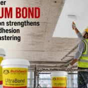 Gypsum Bond being applied to a concrete ceiling before plastering to improve surface adhesion, ensure stronger bonding, and deliver a long-lasting interior finish.