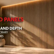 PVC Fluted Panel enhancing a contemporary interior wall with warm lighting and vertical texture