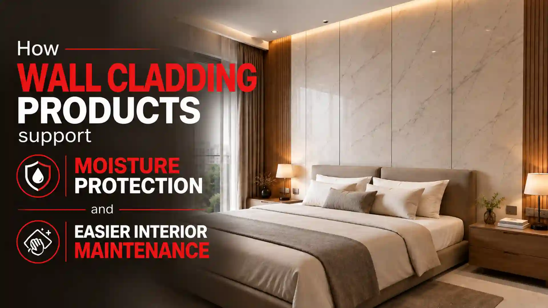 Modern bedroom featuring premium PVC Panel Sheet for Wall with elegant wall cladding that provides moisture protection, durability, and easy interior maintenance.