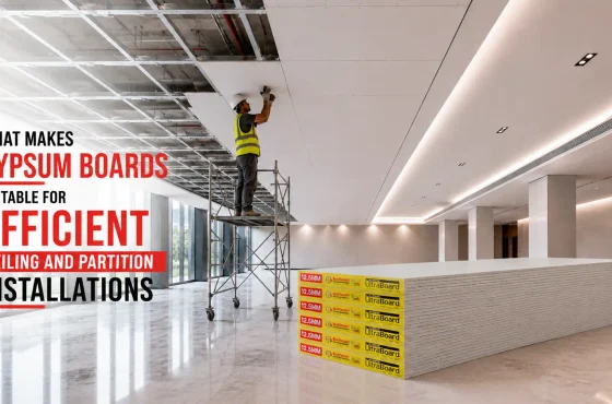 What makes gypsum boards suitable for efficient ceiling and partition installations