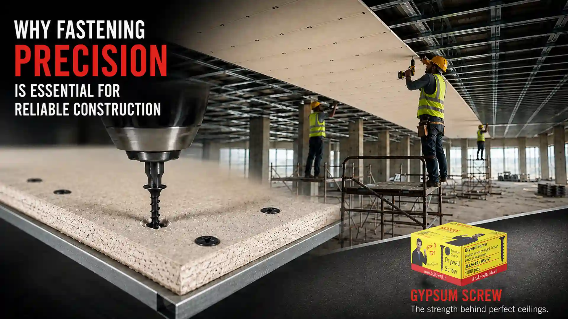 Gypsum Screw used for precise and secure ceiling board installation