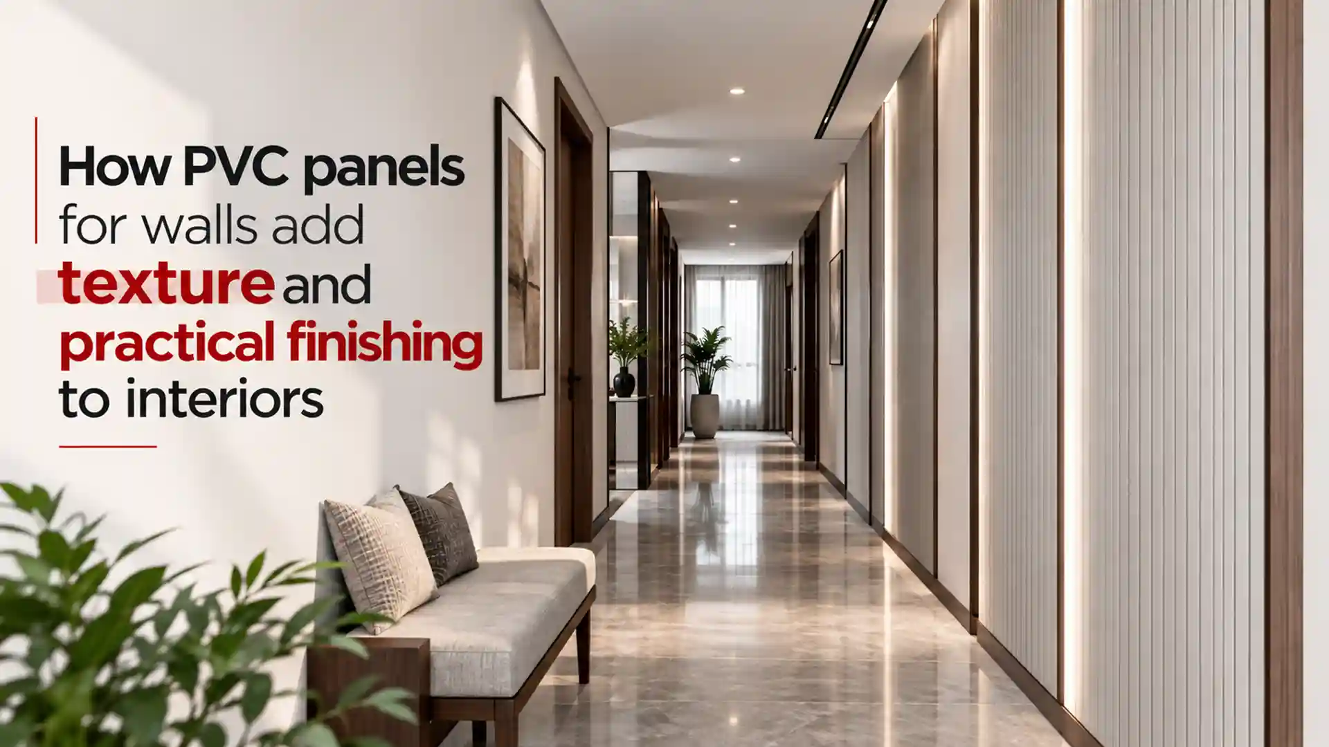 PVC Panels for Walls used in a modern hallway to create textured wall surfaces with clean vertical detailing and practical interior finishing