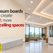 Gypsum Boards used to create clean, smooth, and well-finished false ceiling designs in a modern commercial interior