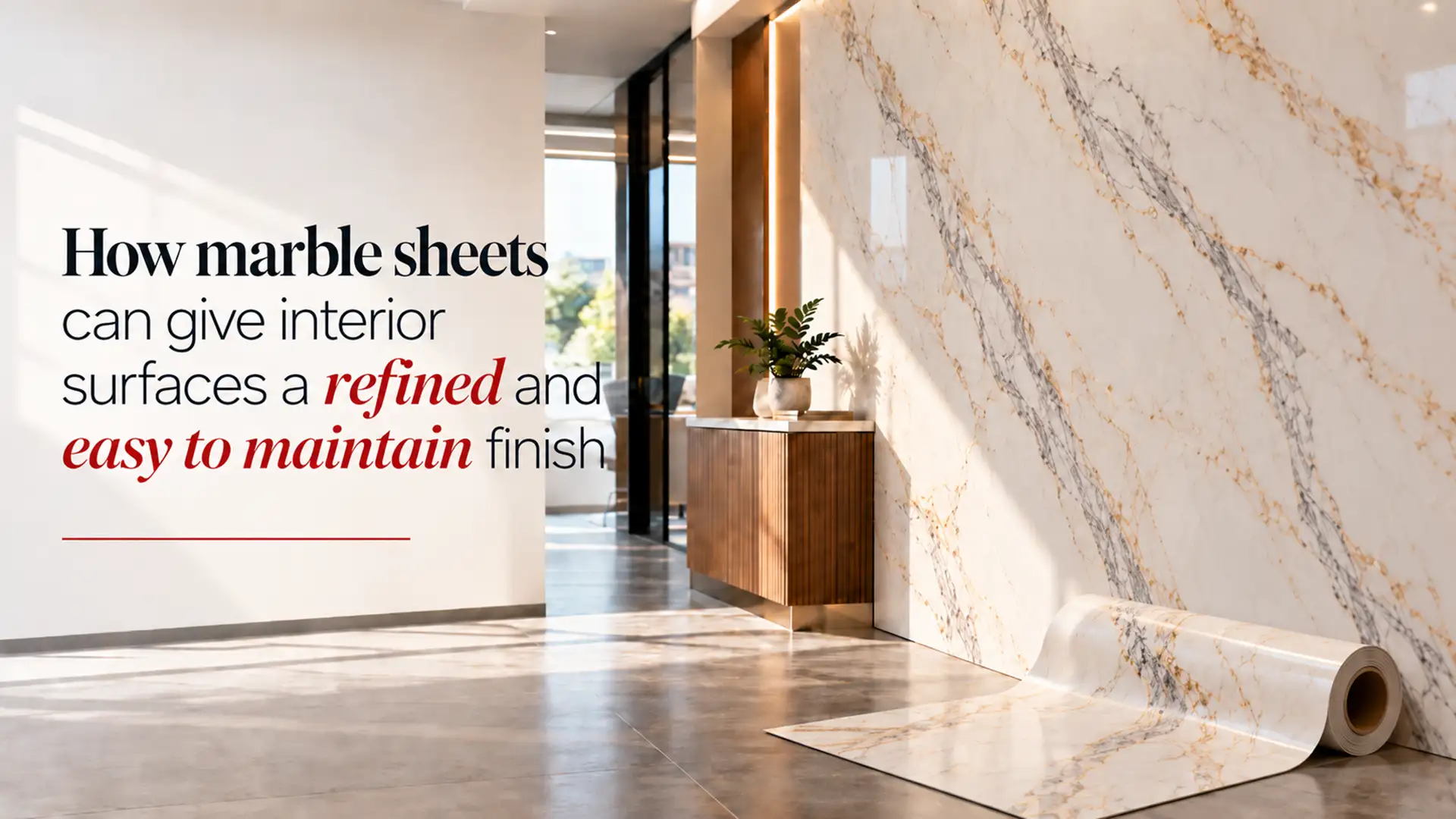 Marble Sheet for Wall used in a modern interior to create a polished marble-look surface with elegant veining and easy-to-maintain finishing