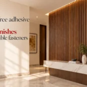 Nail Free Adhesive used for installing vertical decorative wall panels with a clean finish and no visible fasteners in a modern interior